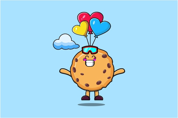 Cute cartoon Biscuits mascot is skydiving with balloon and happy gesture cute modern style design