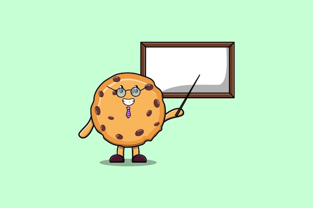 Cute cartoon Biscuits teacher character teaching with whiteboard in flat cartoon style concept