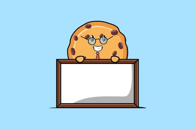 Cute cartoon Biscuits teacher character with big whiteboard in flat cartoon style concept