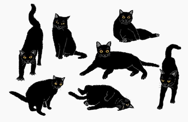 Cute Cartoon black Cat set