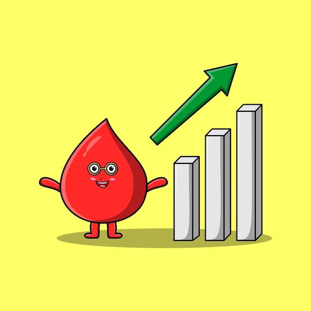 cute cartoon blood drop with rising sign graphic in flat modern design