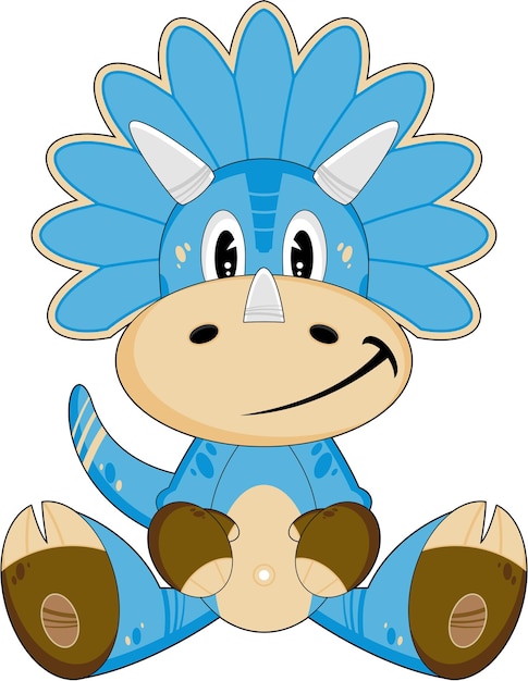 Cute Cartoon Blue Triceratops Dinosaur