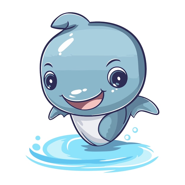 Cute cartoon blue whale swimming in the water Vector illustration