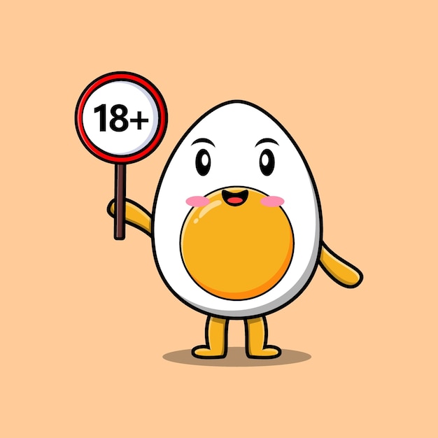 cute cartoon boiled egg holding 18 sign in vector character illustration