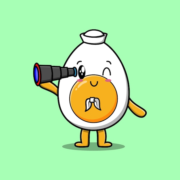 Cute cartoon boiled egg sailor with binocular