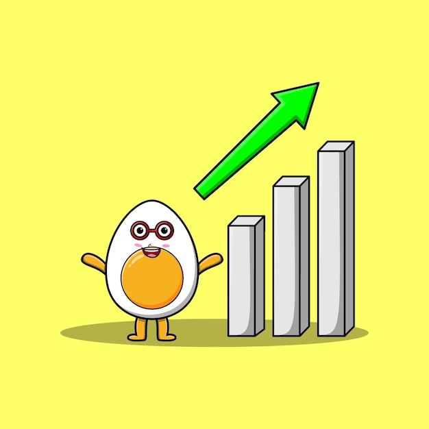 cute cartoon boiled egg with rising sign graphic in flat 3d modern design