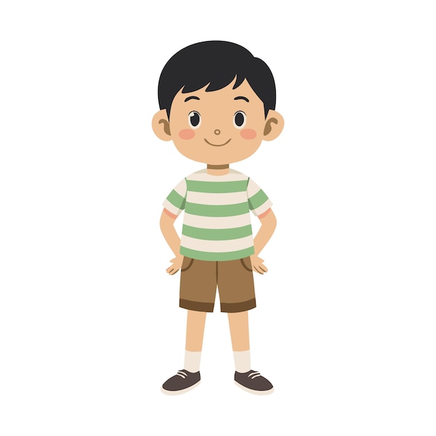 Cute Cartoon Boy Standing with Hands on Hips