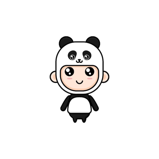 Cute cartoon boy wearing panda costume