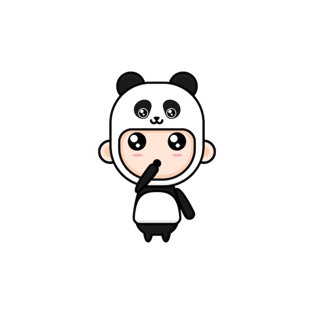 Cute cartoon boy wearing panda costume