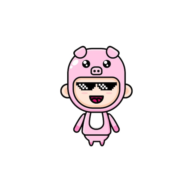 cute cartoon boy wearing pig costume