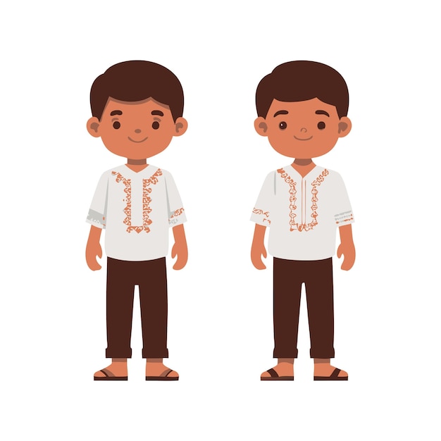 Cute Cartoon Boys in Traditional Clothing Illustration