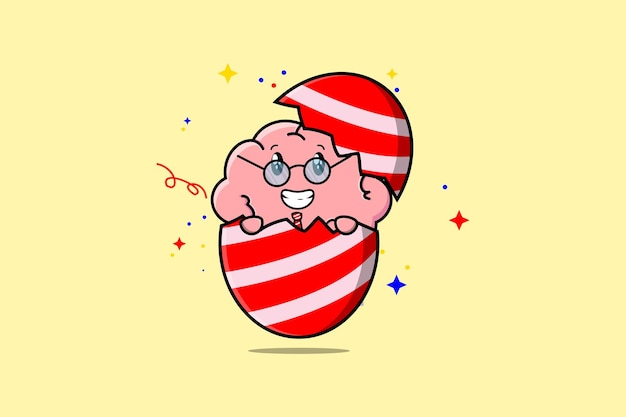 Cute cartoon Brain character coming out from easter Brain look so happy illustration