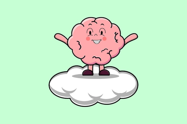 Cute cartoon Brain character standing in cloud vector illustration