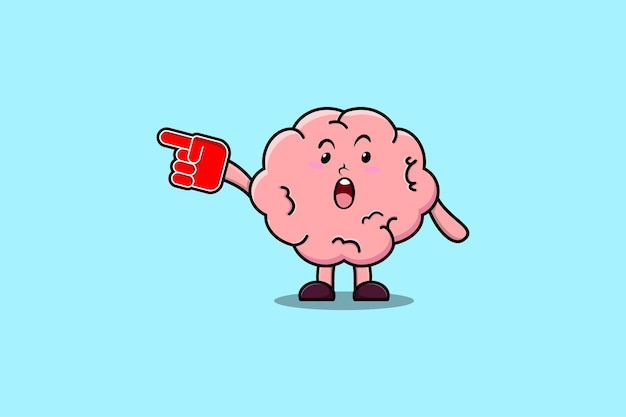 Cute Cartoon Brain with foam finger glove in modern design