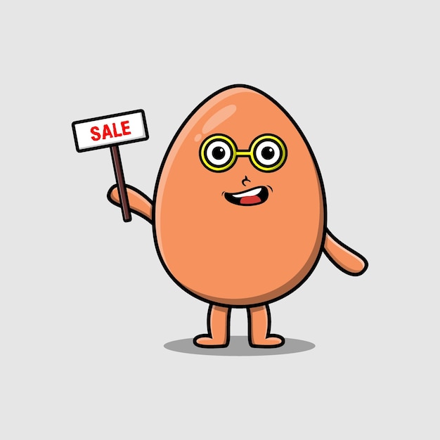 Cute cartoon brown cute egg holding sale sign