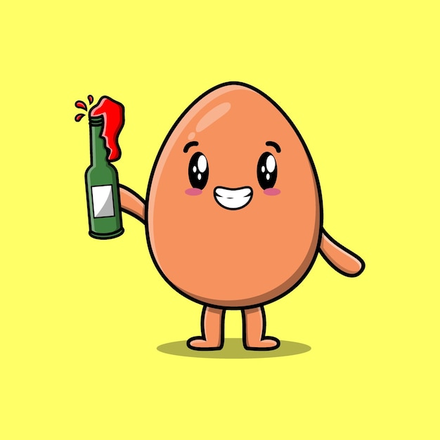 Cute cartoon Brown cute egg with soda bottle