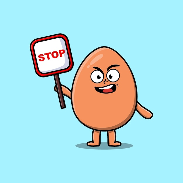 Cute Cartoon brown cute egg with stop sign board