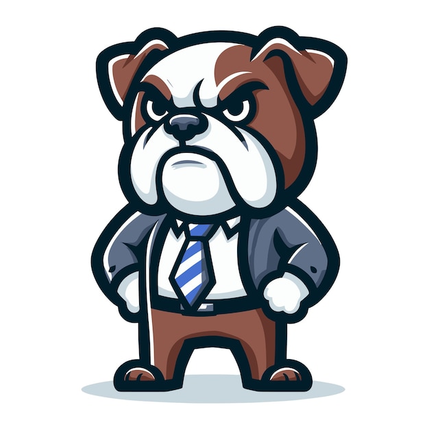 Vector cute cartoon bulldog puppy in office job dress businessman worker mascot character design vector