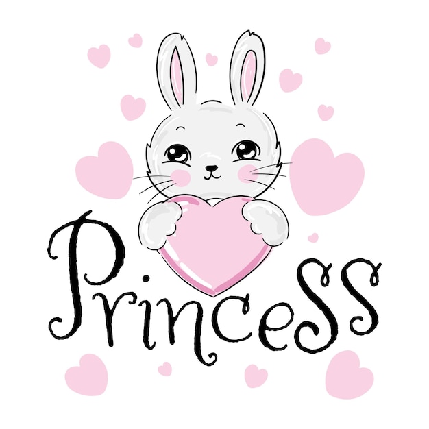 Cute cartoon bunny girl with inscription princess rabbit