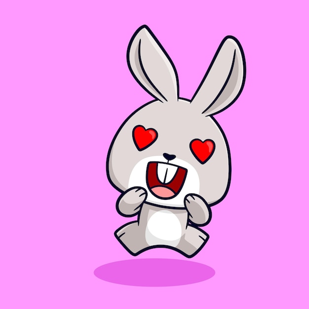 Cute cartoon bunny love eyes jumping happy face