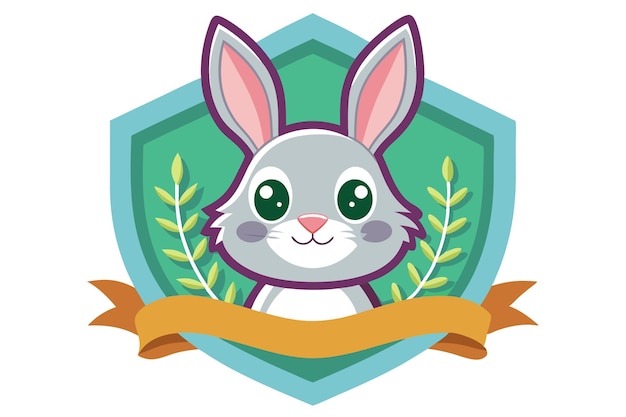 Cute Cartoon Bunny with a Shield and Ribbon