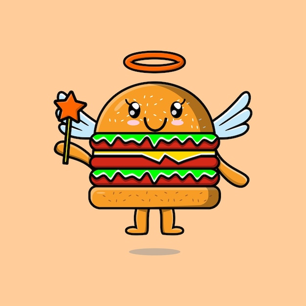 Cute Cartoon Burger character in the form of fairy in 3d cartoon style concept