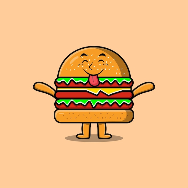 Cute cartoon Burger character with flashy expression in modern cute style illustration