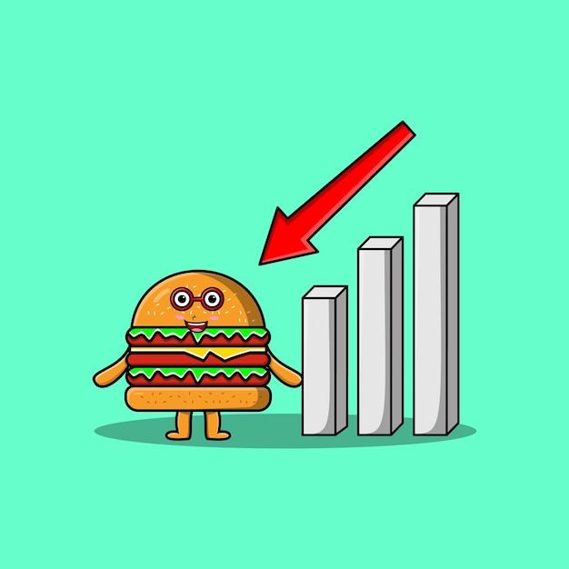 cute cartoon Burger with down sign graphic illustration in flat 3d modern design