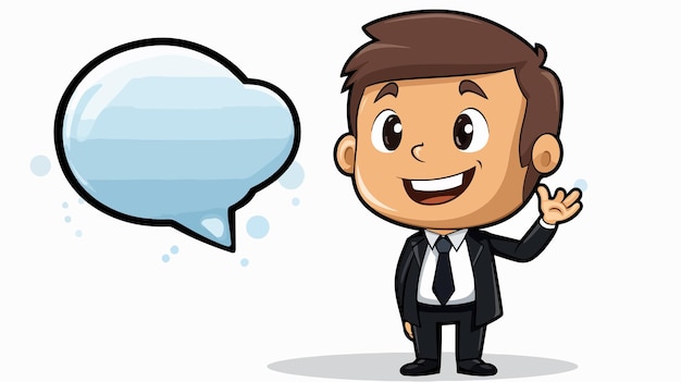 Vector cute cartoon businessman with speech bubble distress