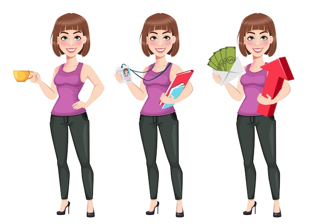 Cute cartoon businesswoman in casual clothes