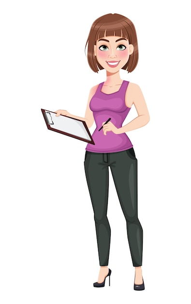 Cute cartoon businesswoman in casual clothes