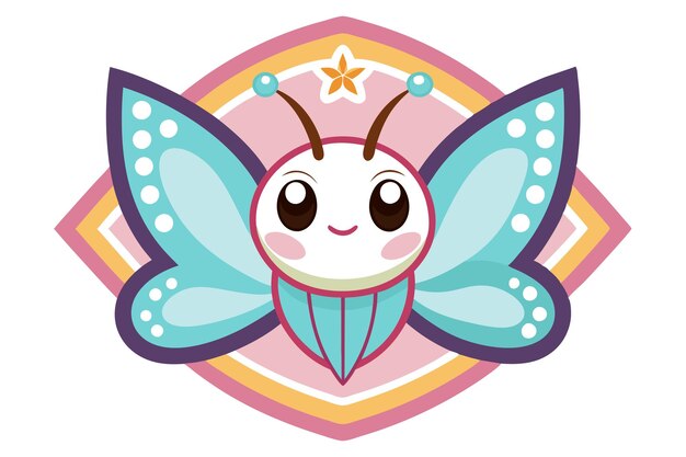 Vector cute cartoon butterfly with colorful wings and star