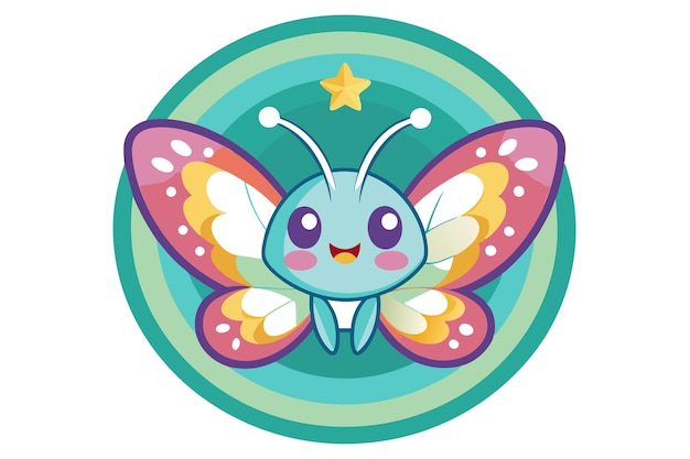 Vector cute cartoon butterfly with rainbow wings and star