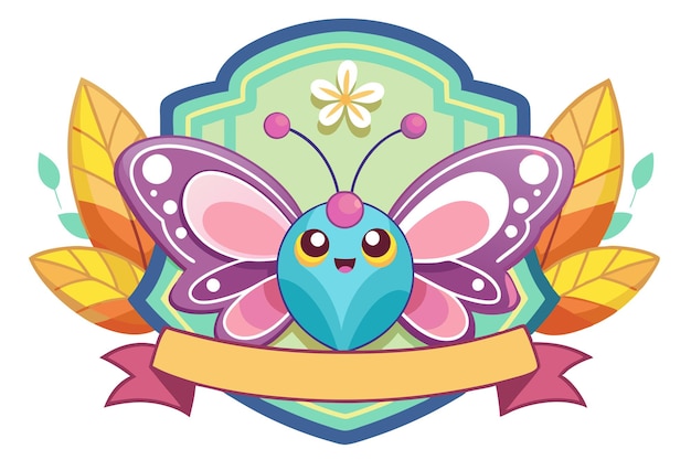 Cute Cartoon Butterfly with Yellow Flower and Blank Banner