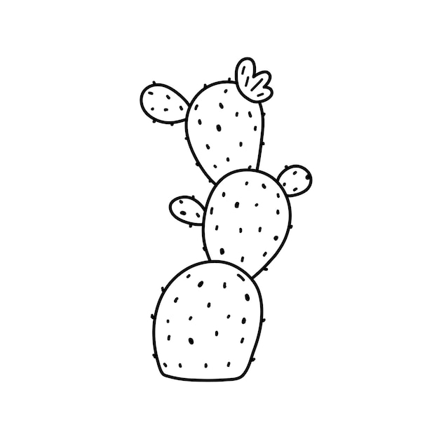 Cute cartoon cactus isolated on white background hand drawn illustration in doodle Botanical clipart