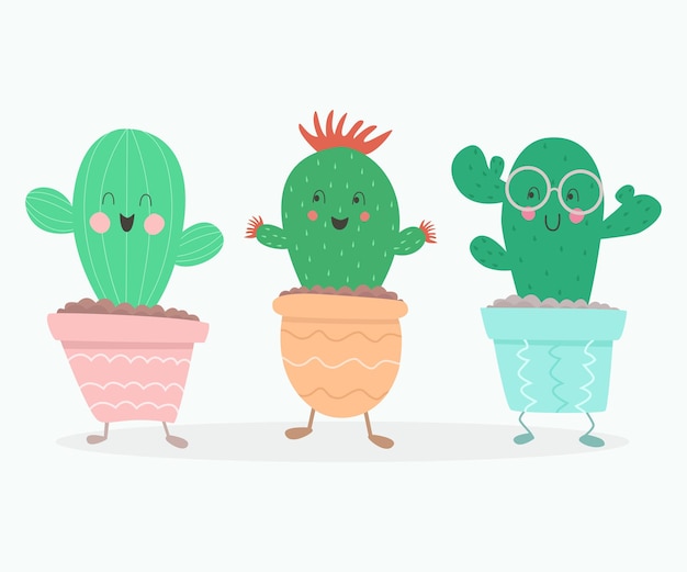 Cute cartoon cactuses.