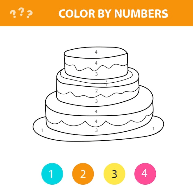 Cute cartoon cake color by numbers Coloring page for preschoolers