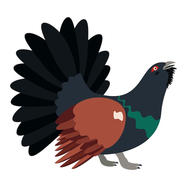 Cute cartoon capercaillie bird Flat vector illustration