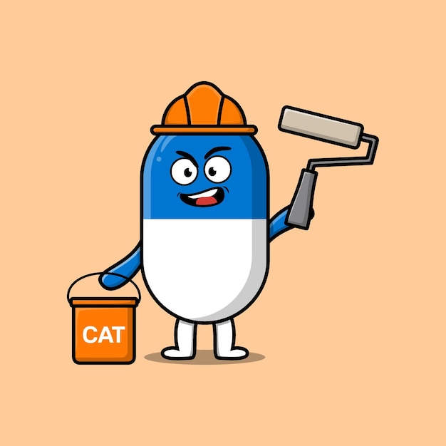 Cute cartoon capsule medicine as builder painting