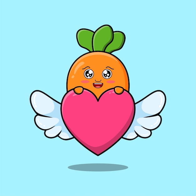 cute cartoon carrot character hiding heart in flat cartoon style illustration