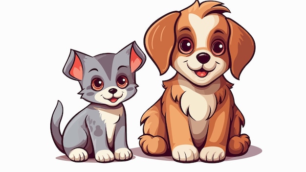 Vector cute cartoon cat and dog vector icon illustration