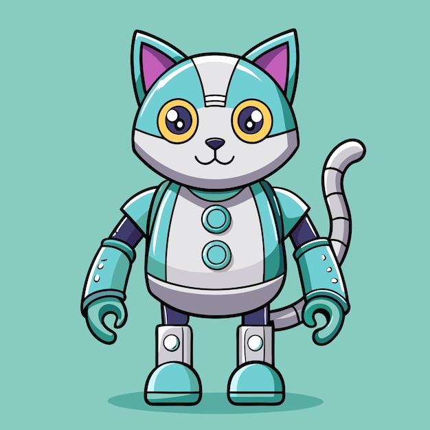 Cute Cartoon Cat Robot Standing Cartoon Vector Illustration