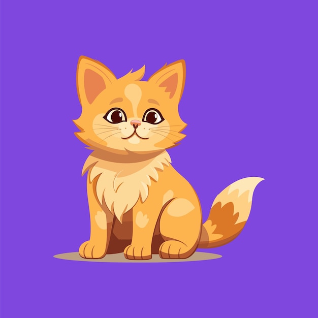 A cute cartoon cat sitting on white background