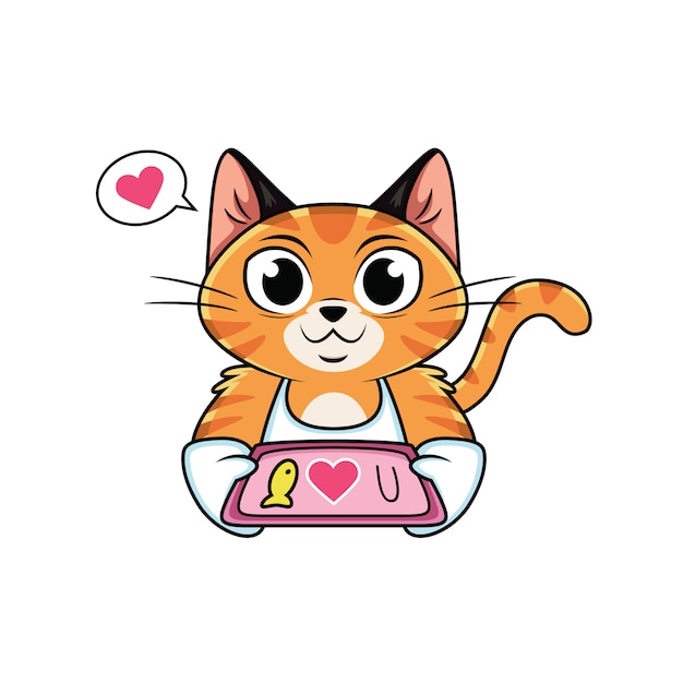 Cute cartoon cat with a cute smile and love