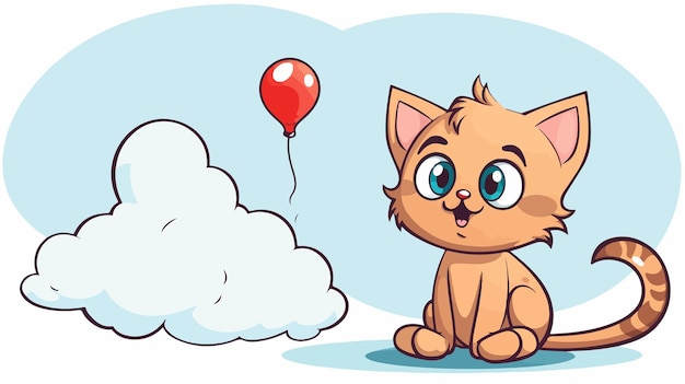 Vector cute cartoon cat with thought bubble in retro style