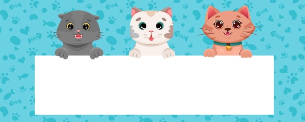 Cute cartoon cats are holding an empty banner with place for your text Use it for pet shop sign