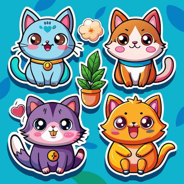 Vector cute cartoon cats stickers collection