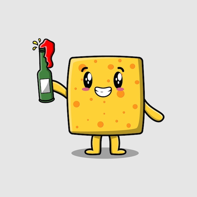 Cute cartoon character Cheese with soda bottle