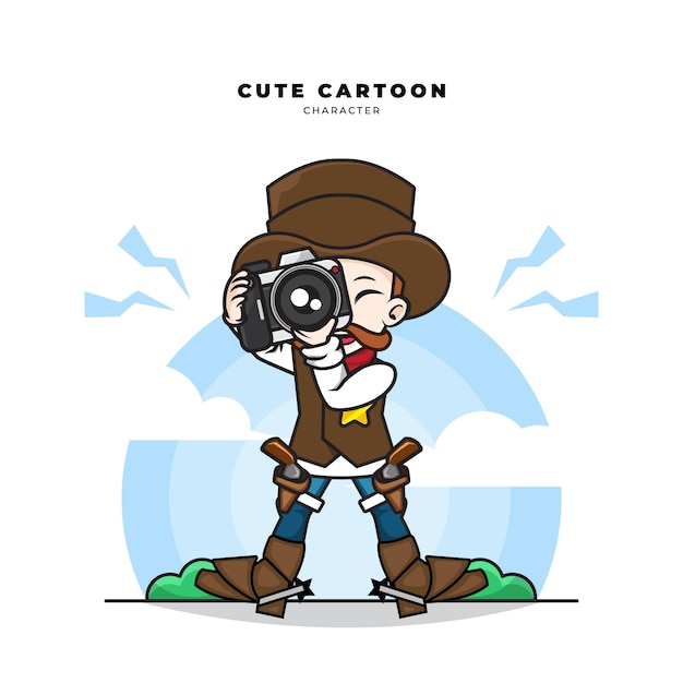 Cute cartoon character of cowboy photographer