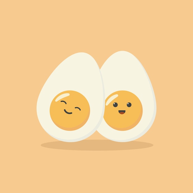 Cute cartoon character design of boiled egg vector illustration isolated on yellow background